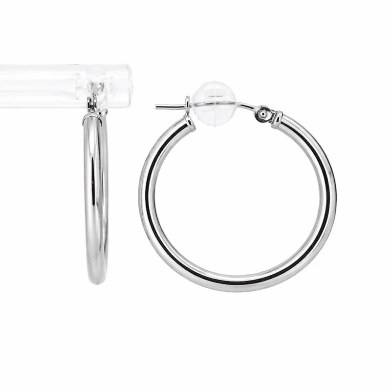 14K White Gold High Polish 2mm Circle Hoop Earrings