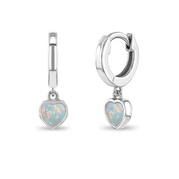 Sterling Silver Opal Heart Dangle Children's Hoop Earrings