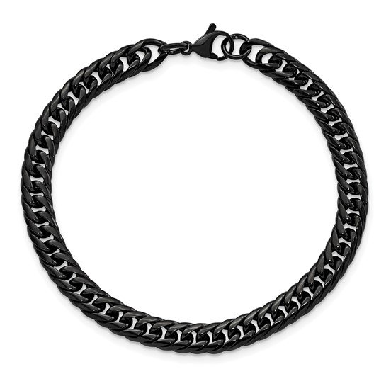Stainless Steel 9" Black IP Plated Double Curb Link Bracelet