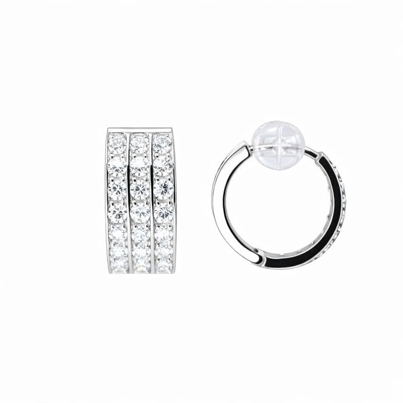 14K White Gold Three-Row Channel-Set CZ 5.5mm Hoop Earrings