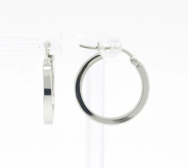 14K White Gold High Polish Square Tube Round Hoop Earrings