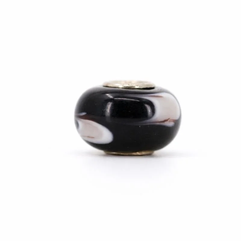 Sterling Silver Black & White Swirl Murano Glass Bead Charm