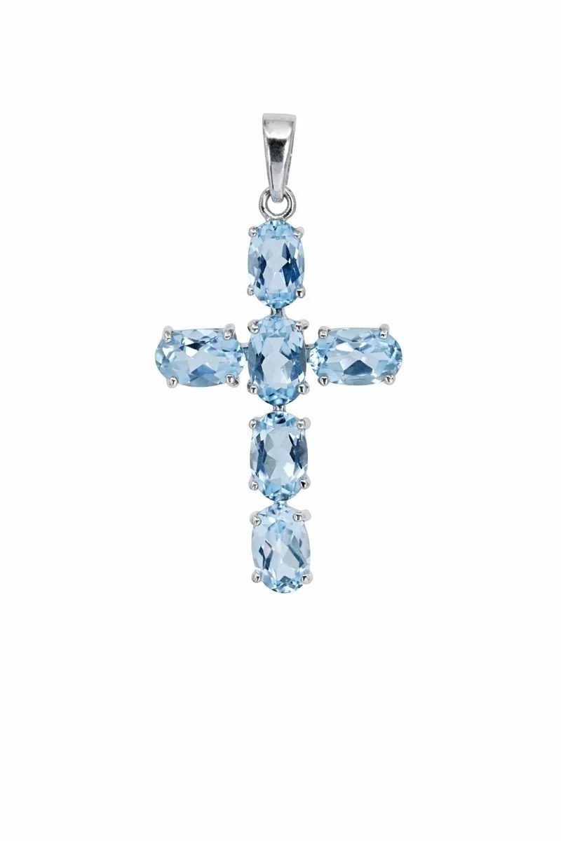 Sterling Silver Blue Topaz Cross Pendant