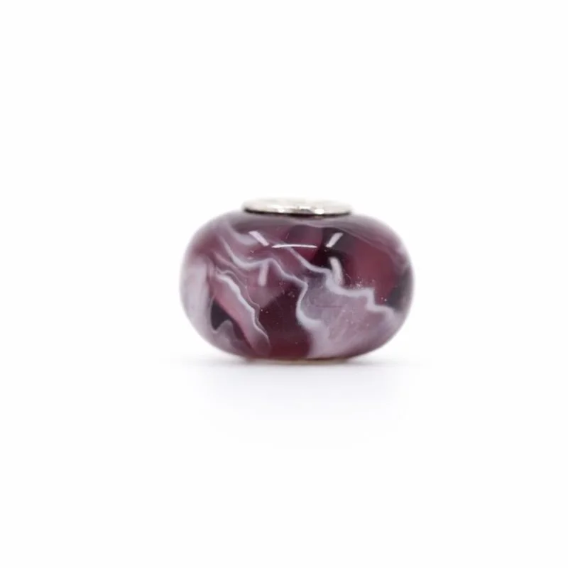 Sterling Silver Purple & White Swirl Murano Glass Bead Charm