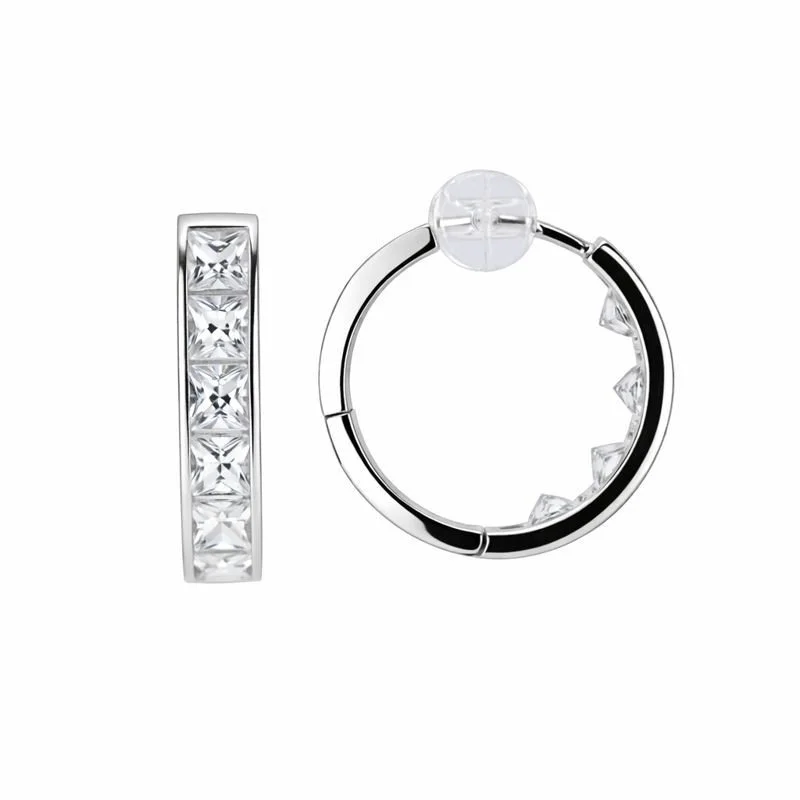 14K White Gold One Row Channel Set CZ 3.5mm Hoop Earrings
