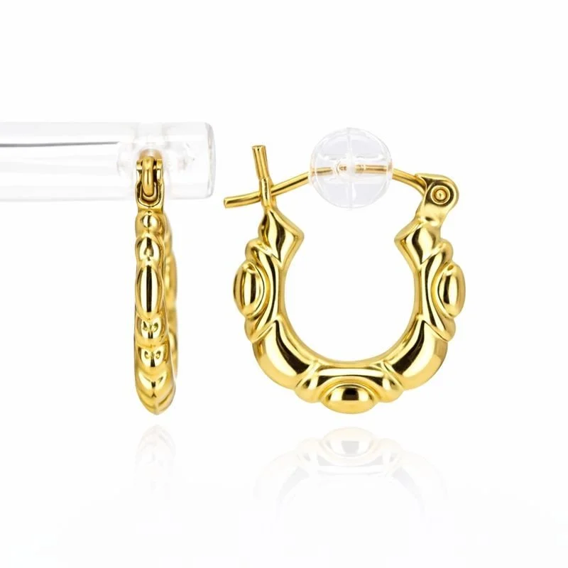 10K Yellow Gold High Polish Design Hoop Earrings