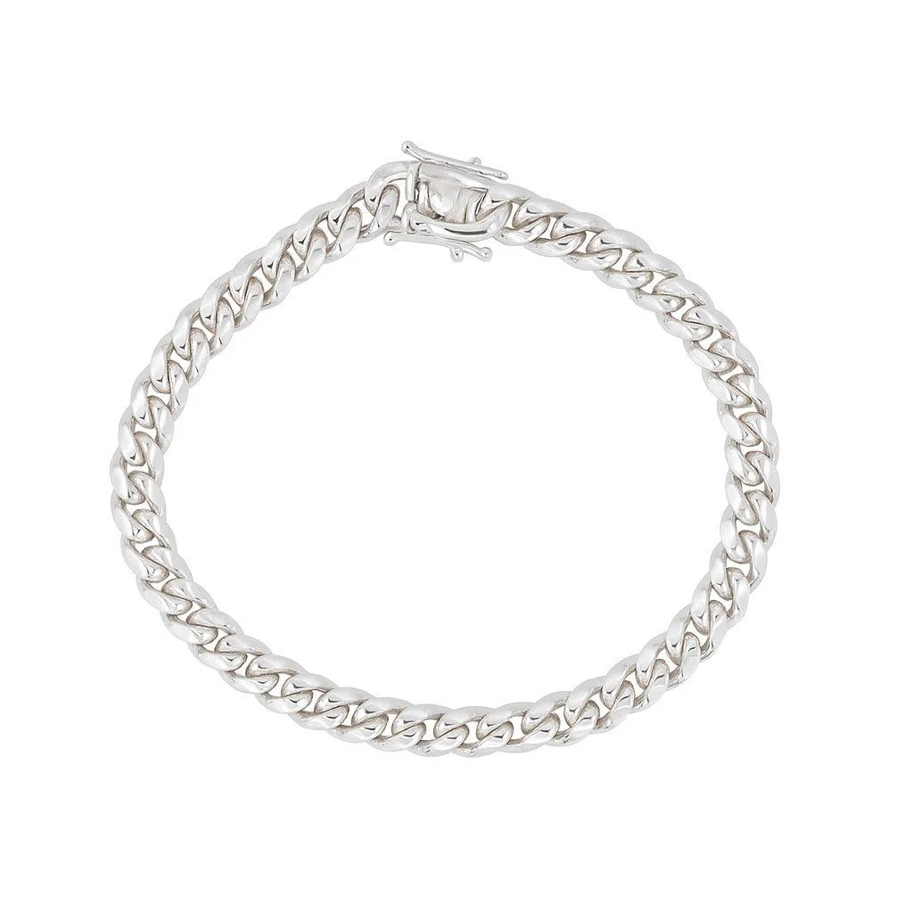 Sterling Silver 7.25" Rhodium Plated Cuban Bracelet