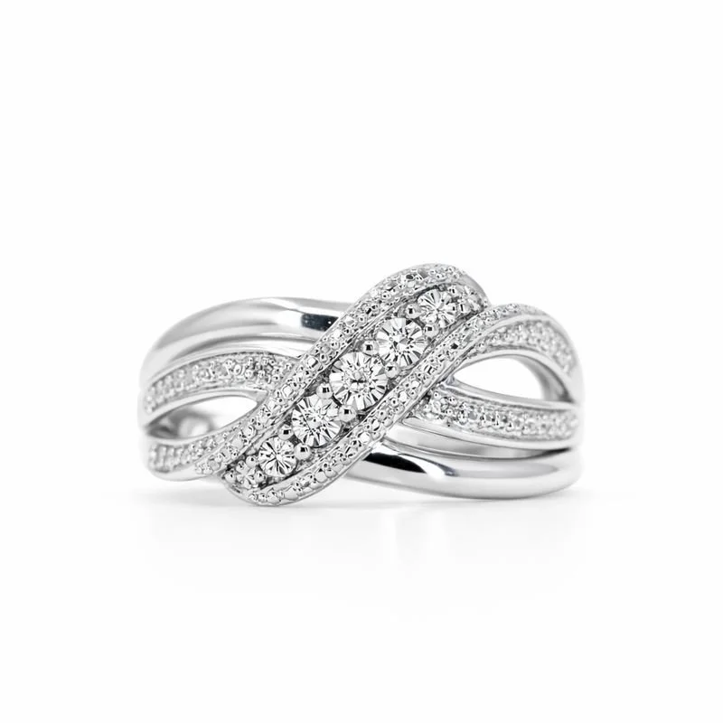 Sterling Silver Diamond-Cut & Diamond Accented Ring