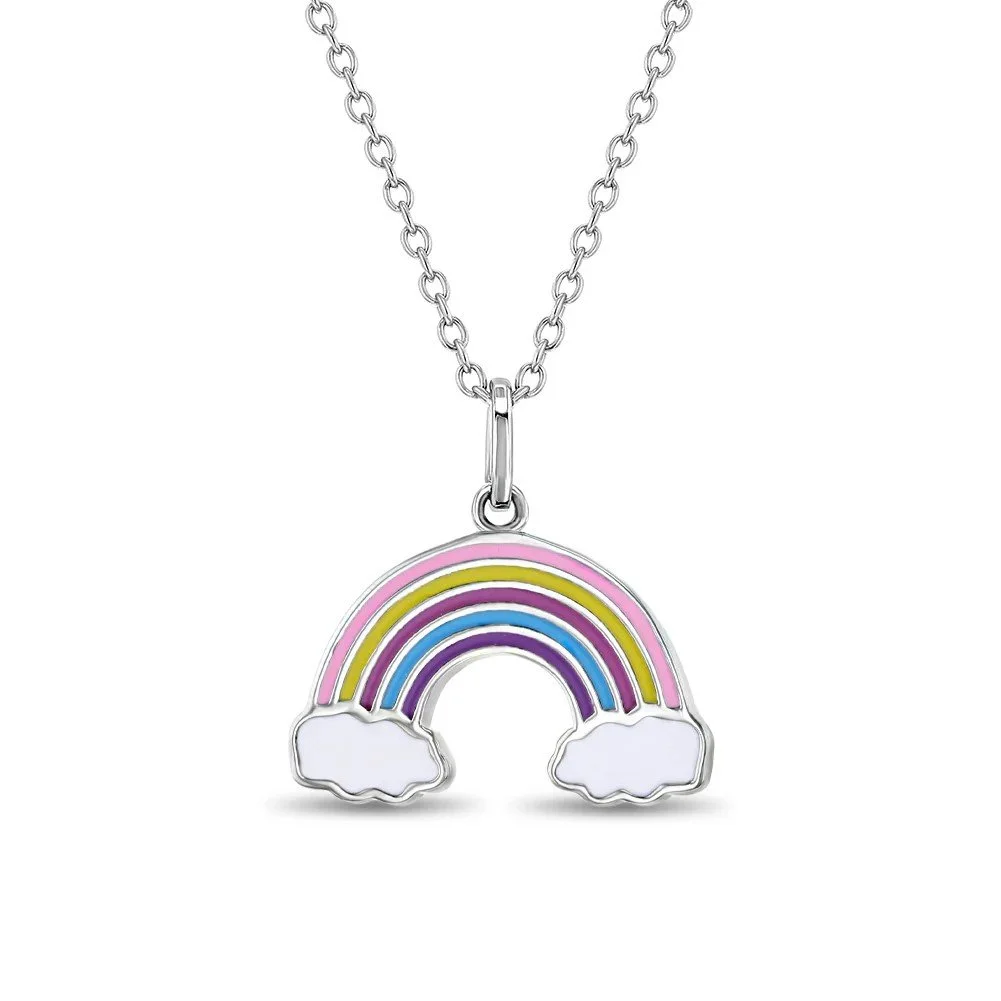Sterling Silver Enamel Rainbow Children's Necklace