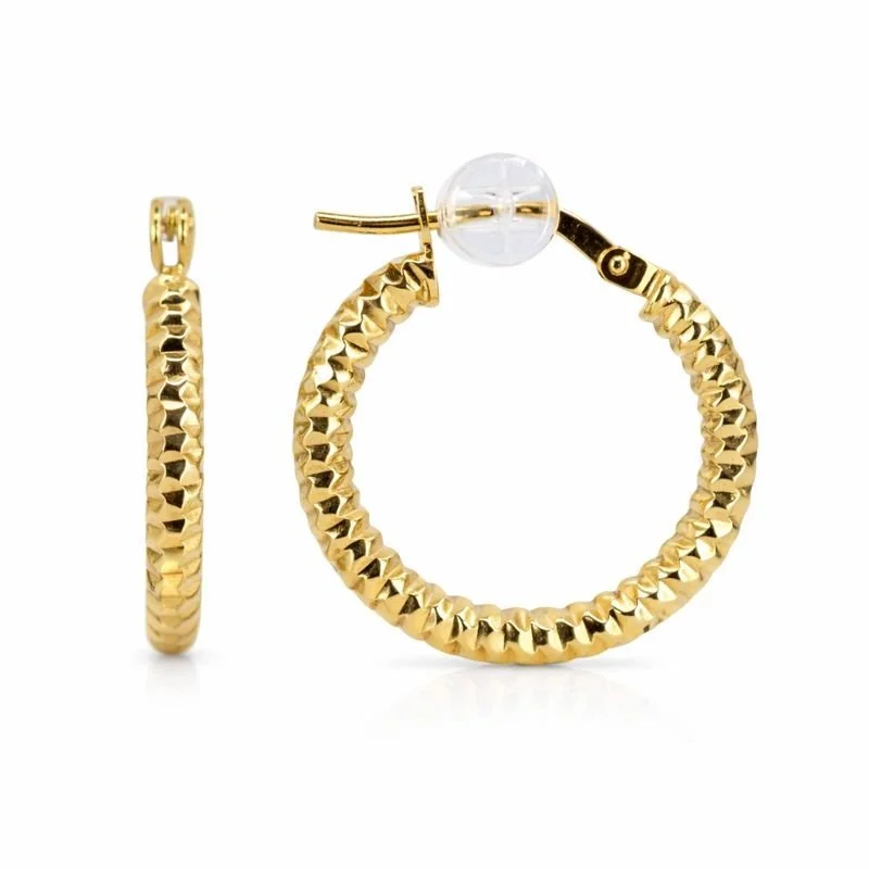 14K Yellow Gold Diamond Cut Hoop Earrings