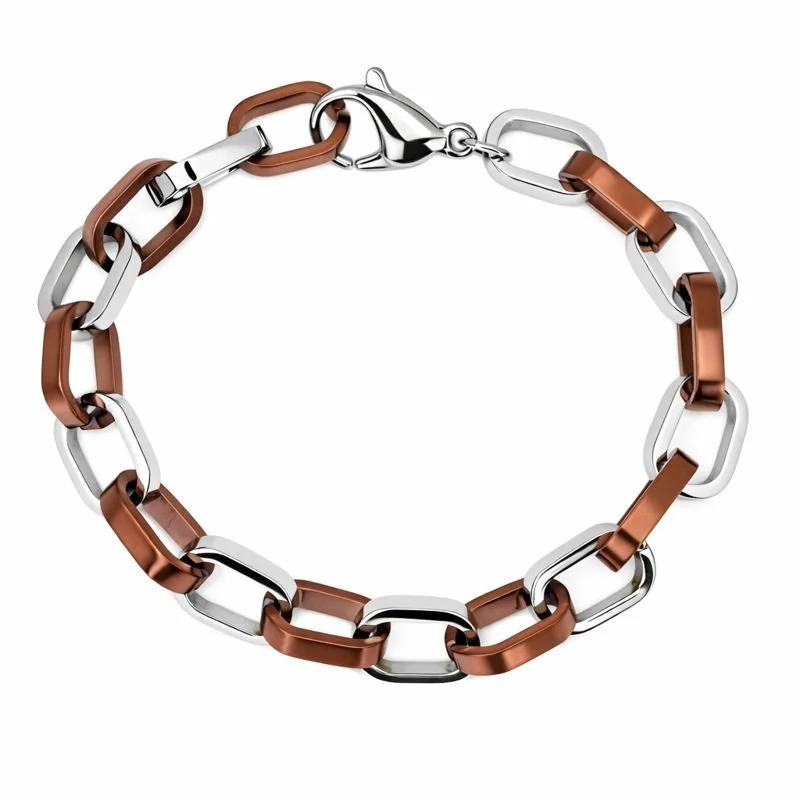 Stainless Steel Chocolate Rhodium Rolo Link Bracelet