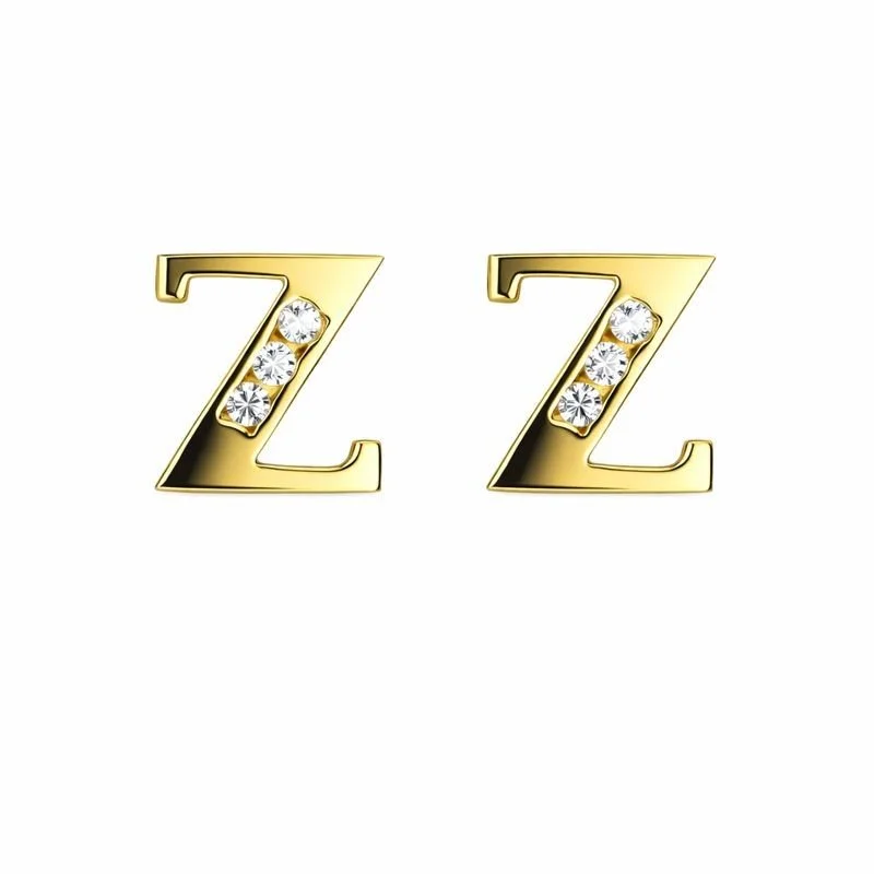 14K Yellow Gold Initial Stud Earrings