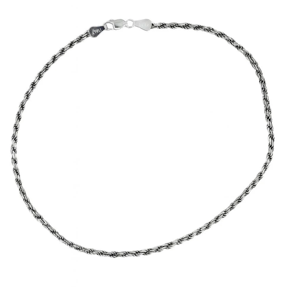 Sterling Silver 12" 3mm Diamond-Cut Rope Anklet