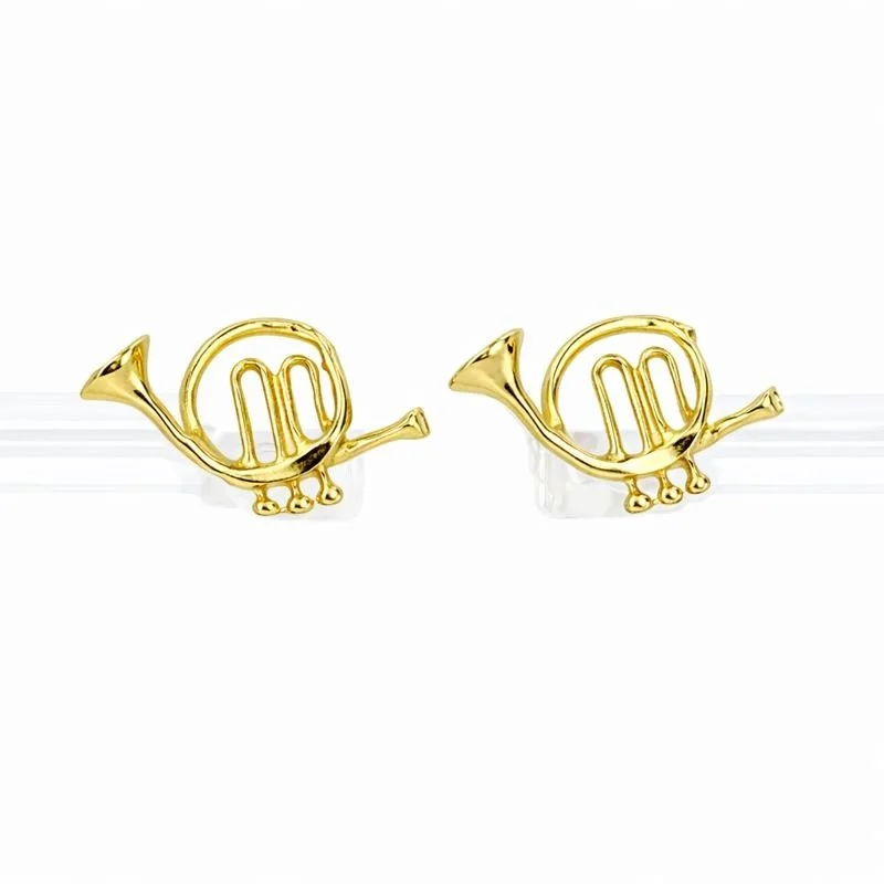 14K Yellow Gold French Horn Stud Earrings