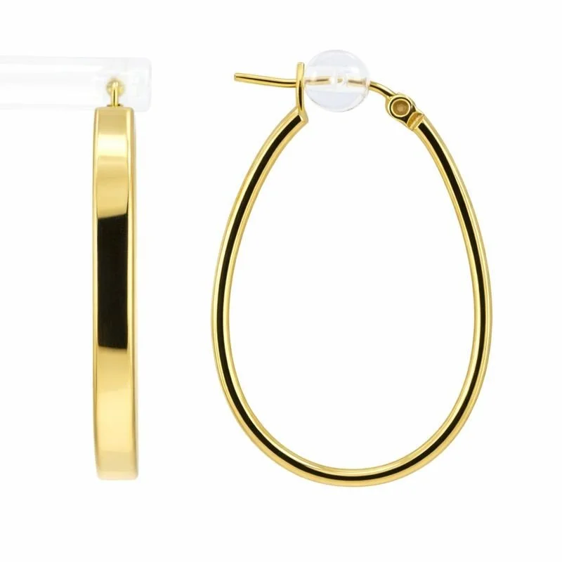 14K Yellow Gold Oval Hoop Earrings