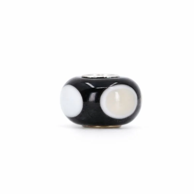 Sterling Silver Black & White Spotted Murano Glass Bead Charm