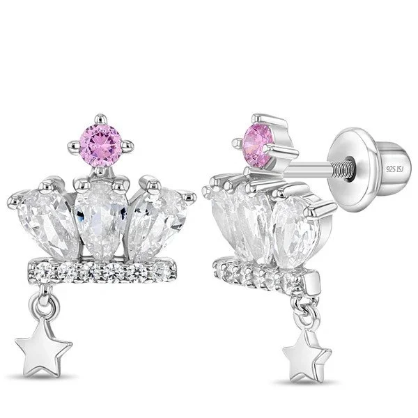 Sterling Silver CZ Crown Children's Earrings