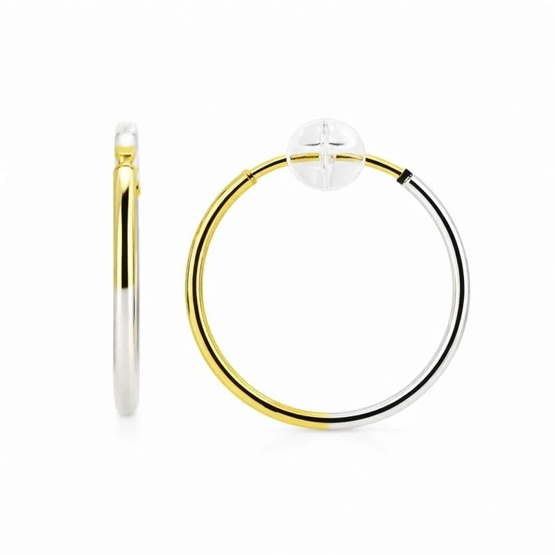14K Two-Tone White & Yellow Gold High Polish Endless Hoop Earrings