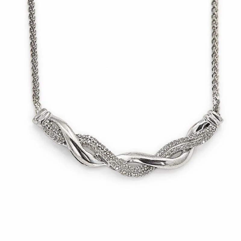 Sterling Silver Prong Set Diamond Braided Necklace
