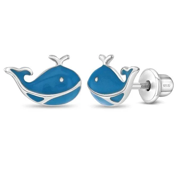 Sterling Silver Enamel Whale Children's Earrings