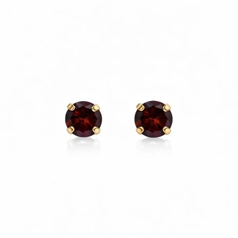 10K Yellow Gold Garnet Stud Earrings