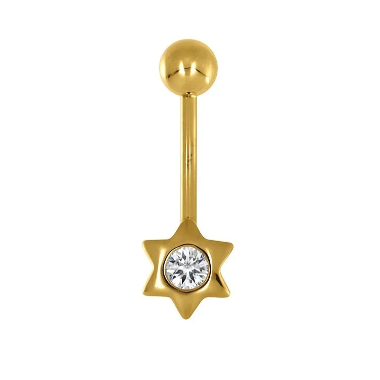 14K Gold Star CZ Navel Ring