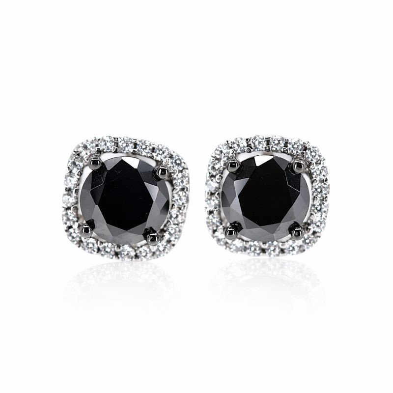 Sterling Silver Black & Clear CZ Stud Earrings