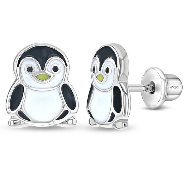 Sterling Silver Enamel Penguin Children's Earrings