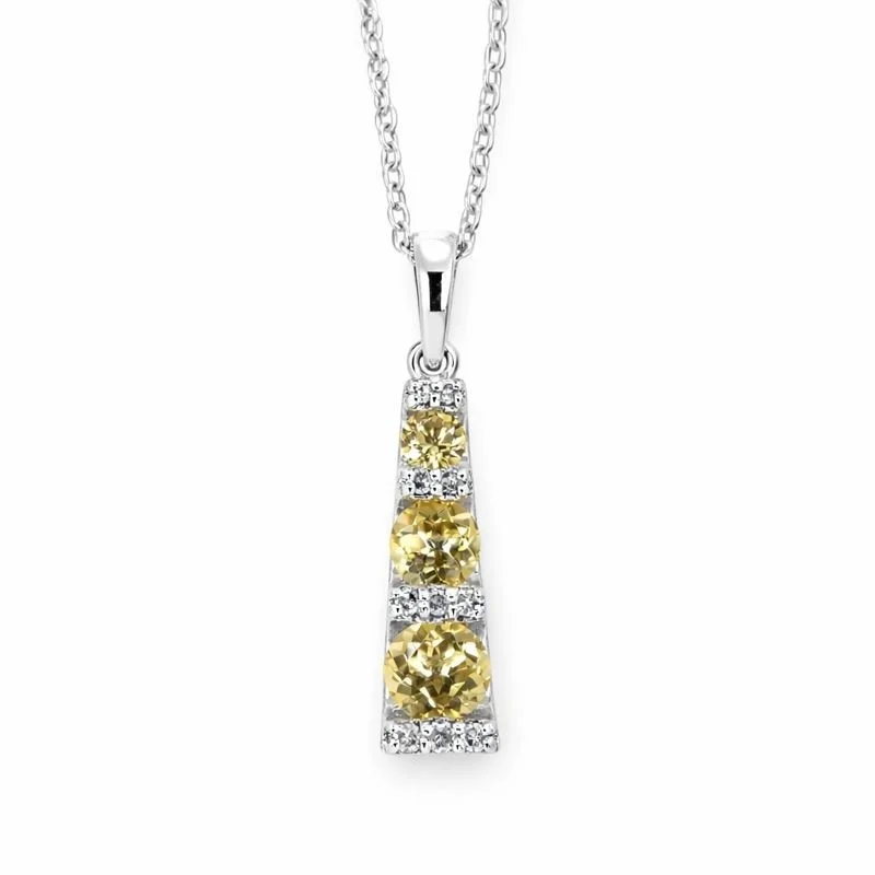 Sterling Silver Genuine Citrine & Diamond Accent Pendant Necklace