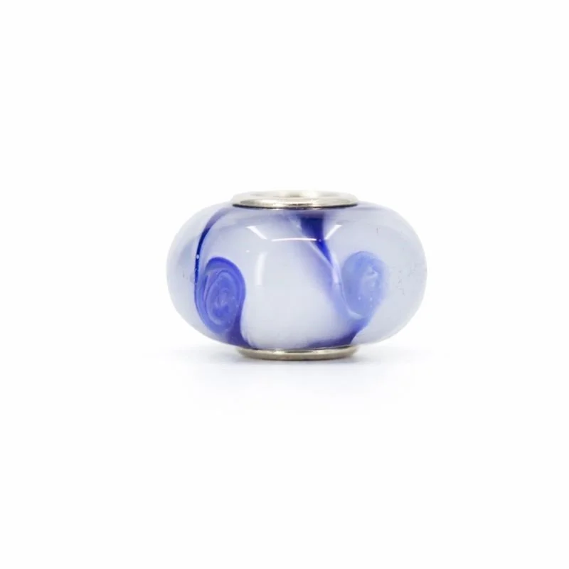 Sterling Silver Dark Blue & White Swirl Murano Glass Bead Charm