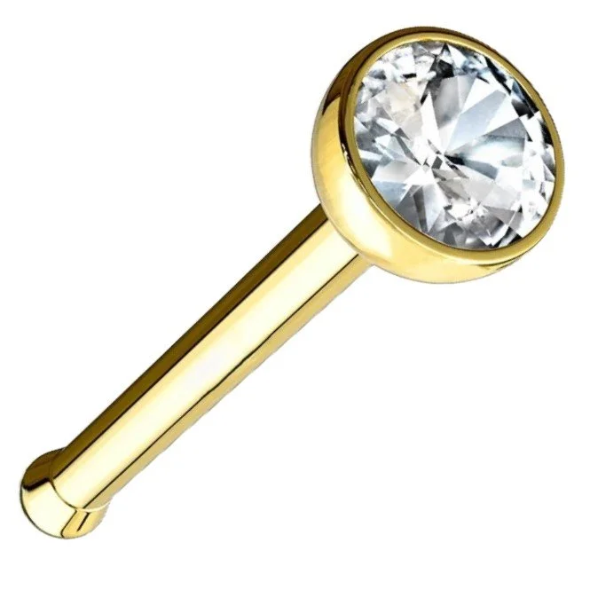 14K Gold/White Gold Bezel Set Diamond Nose Bone Stud