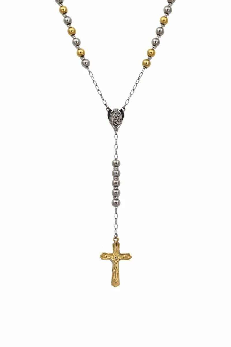 Stainless Steel Two-Tone Rosary Necklace