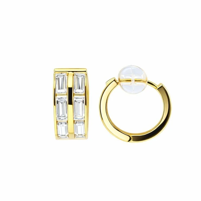 14K Yellow Gold Two-Row Channel Set Baguette CZ 5mm Hoop Earrings