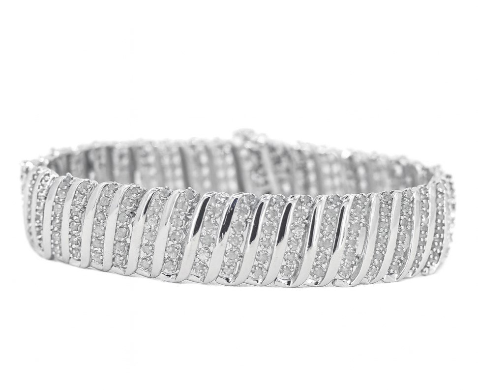 Sterling Silver 7.5" Prong Set Diamond Bracelet