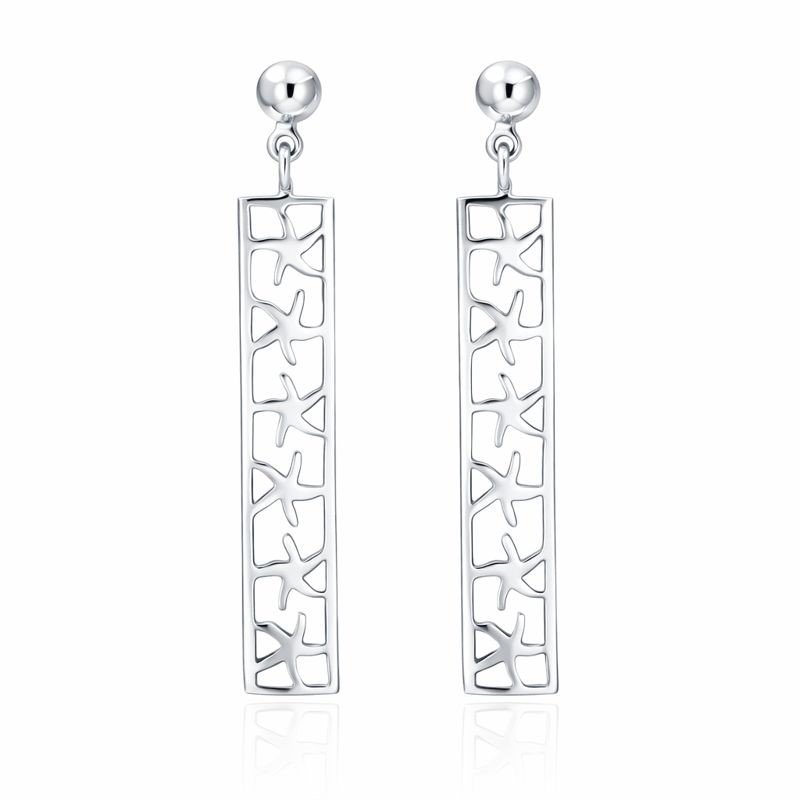 Sterling Silver Starfish Dangle Bar Stud Earrings