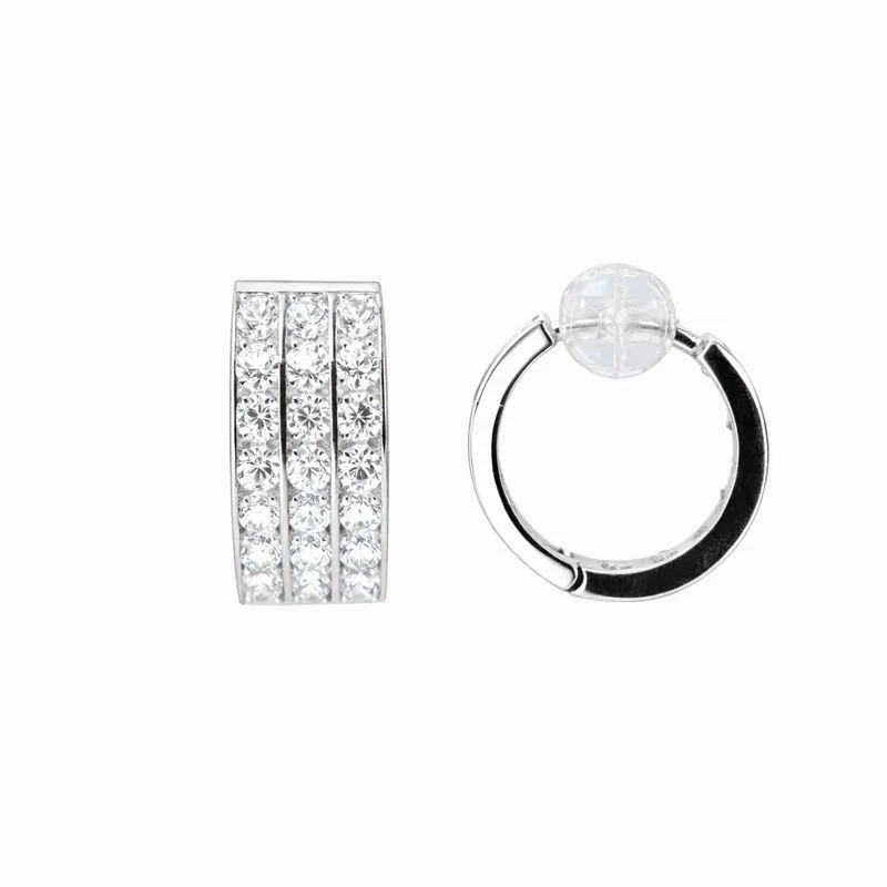 14K White Gold Three-Row Channel-Set CZ 7mm Hoop Earring