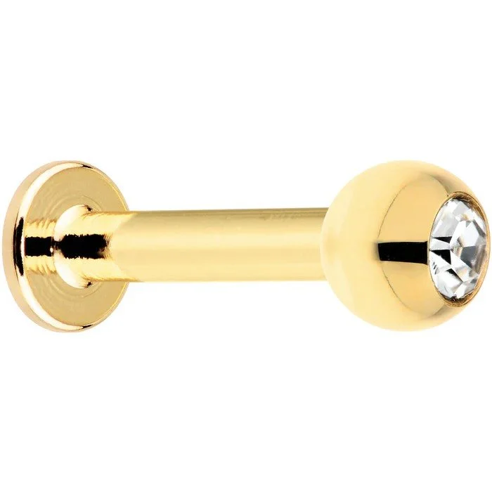 14K Gold CZ 14G Labret Stud