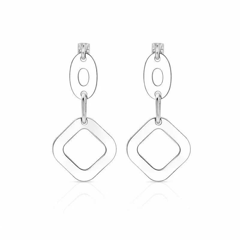 14K White Gold Oval & Diamond Dangle Stud Earrings