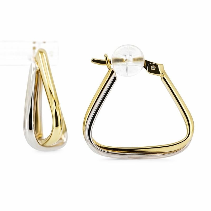 14K Two-Tone White & Yellow Gold Twisted Hoop Earrings