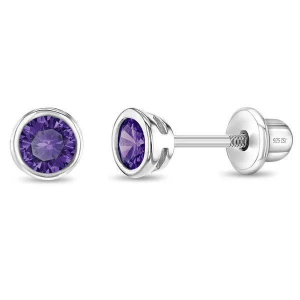 Sterling Silver Purple 3mm Solitaire Children's Earrings