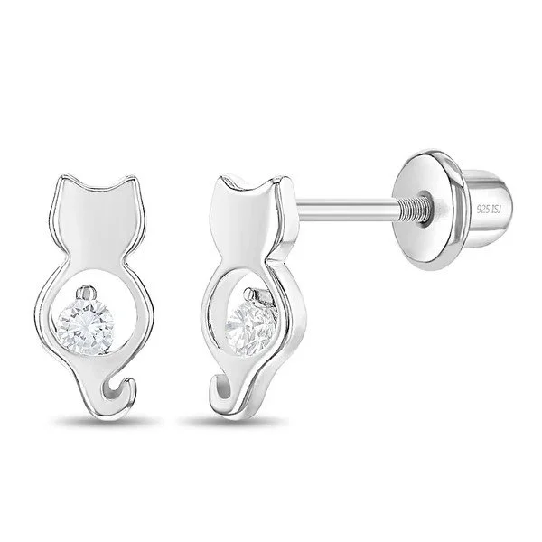 Sterling Silver CZ Kitty Children's Earrings