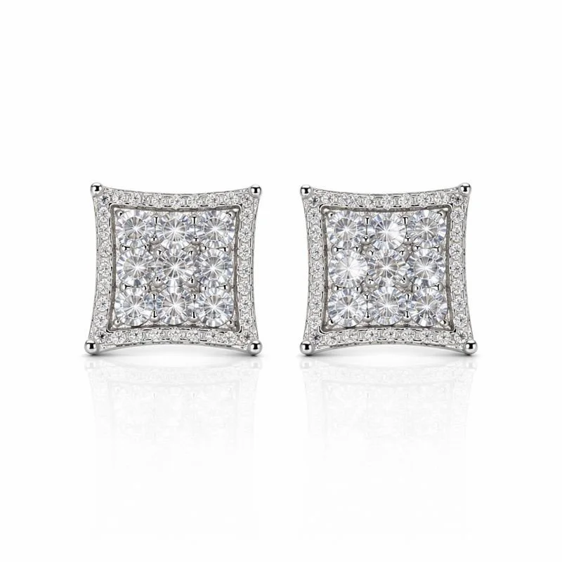 Sterling Silver CZ Square Stud Earrings