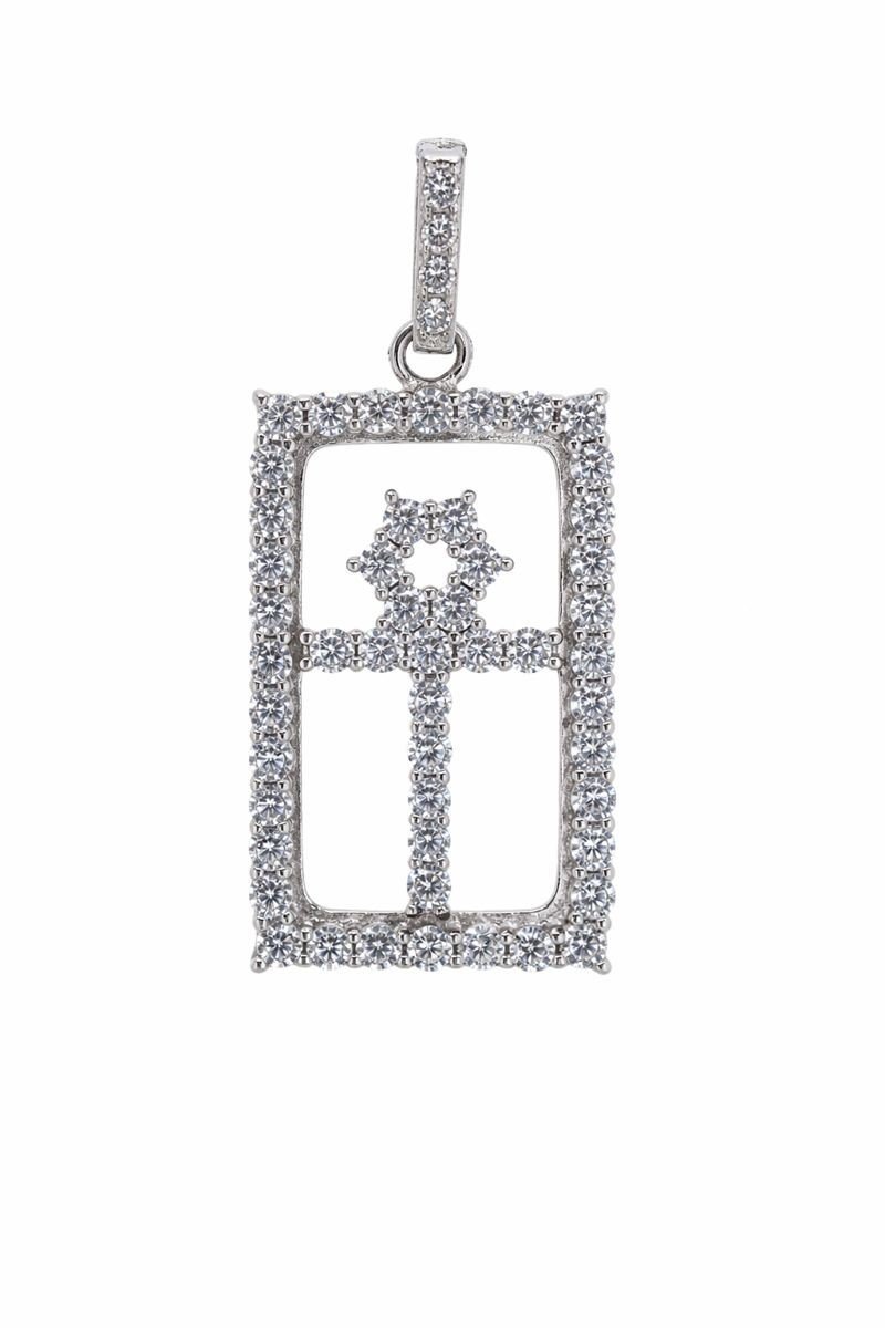 Rhodium Plated CZ Ankh Pendant