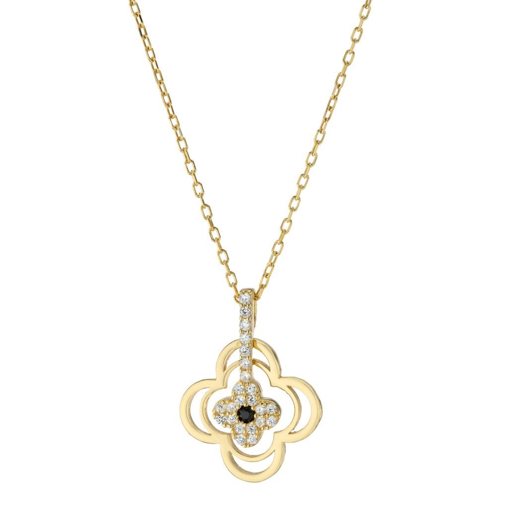 14K Gold Plated CZ Clover Necklace