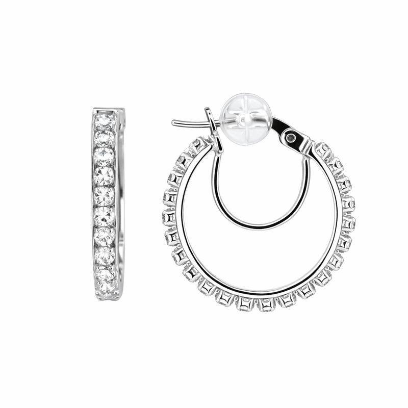 10K White Gold Prong Set CZ Hoop Earrings