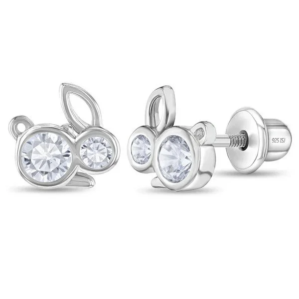Sterling Silver Clear CZ Bunny Children's Earrings