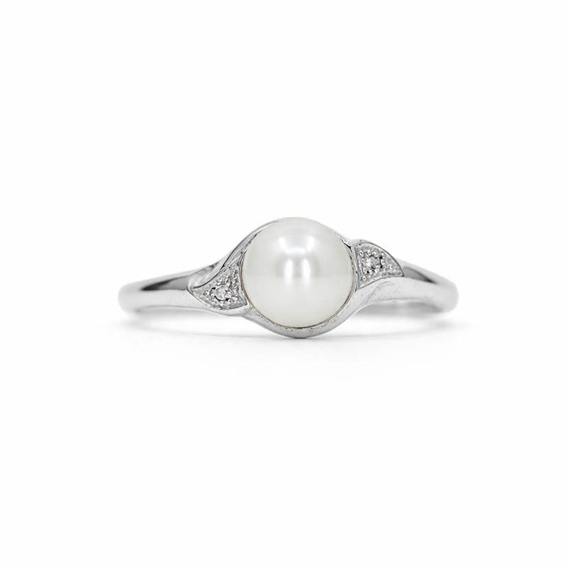Sterling Silver Pearl & Diamond Accent Ring