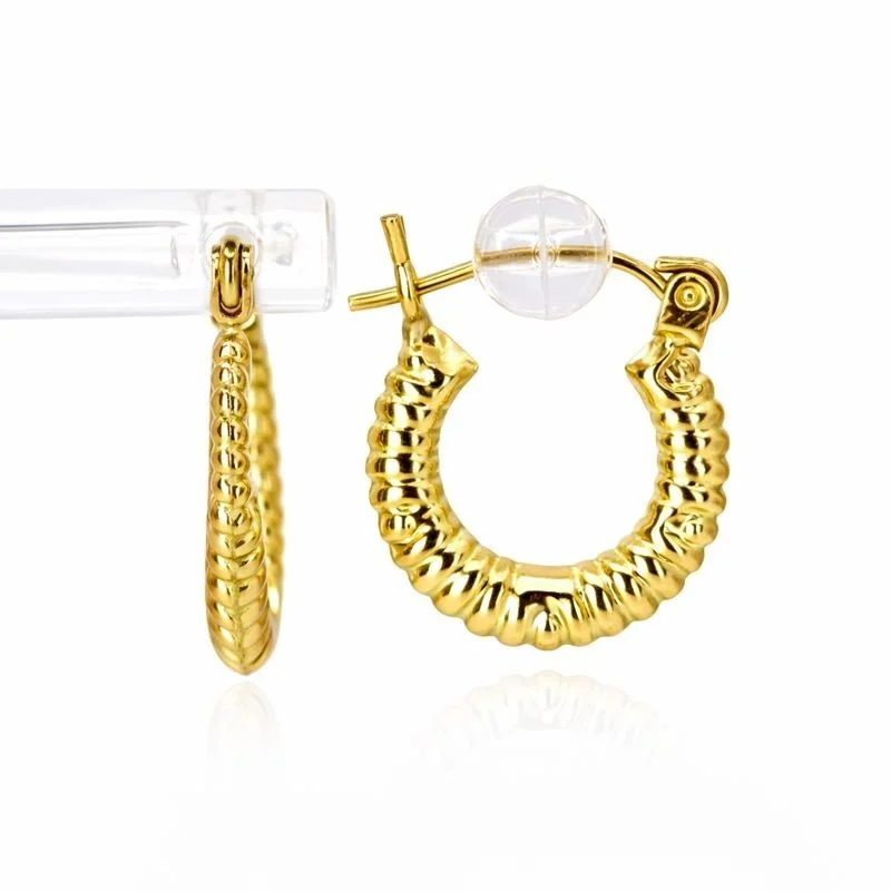 10K Yellow Gold High Polish Shrimp Design Hoop Earrings