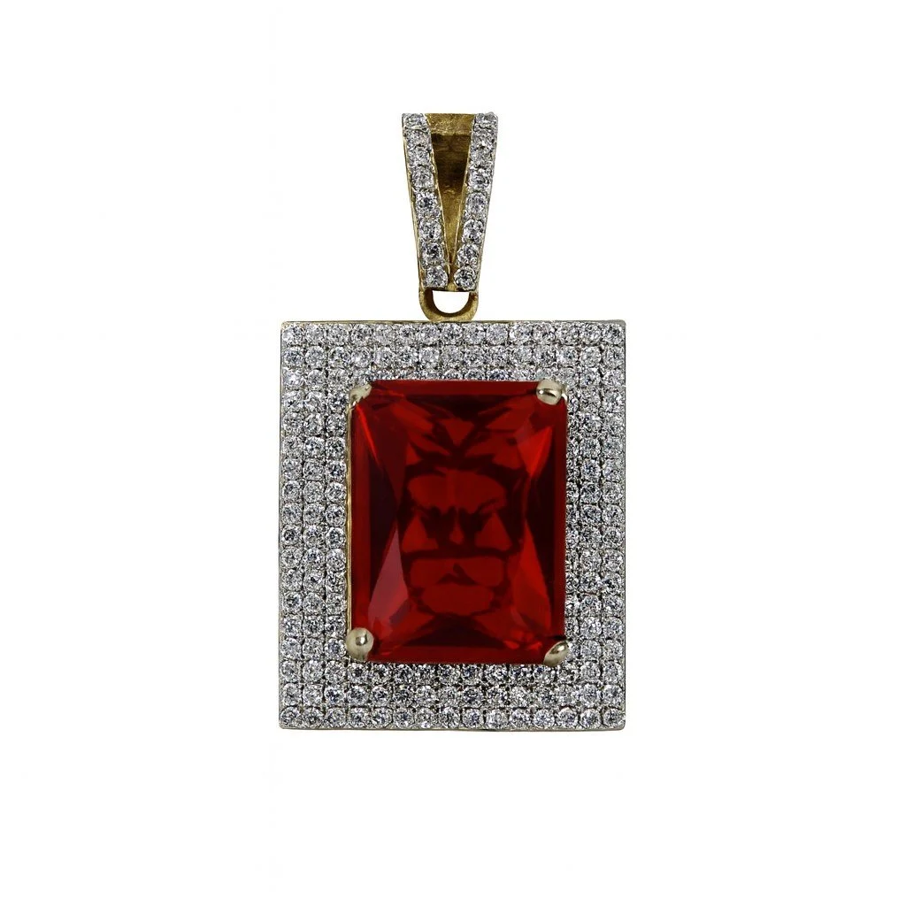 Sterling Silver Gold Plated CZ and Lab Ruby Pendant