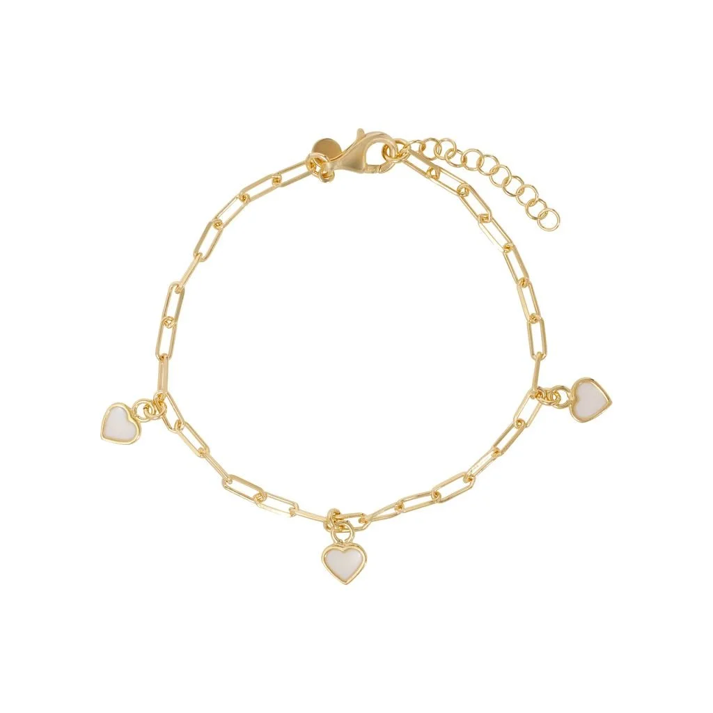 14K Gold Plated Enamel Heart Paperclip Bracelet